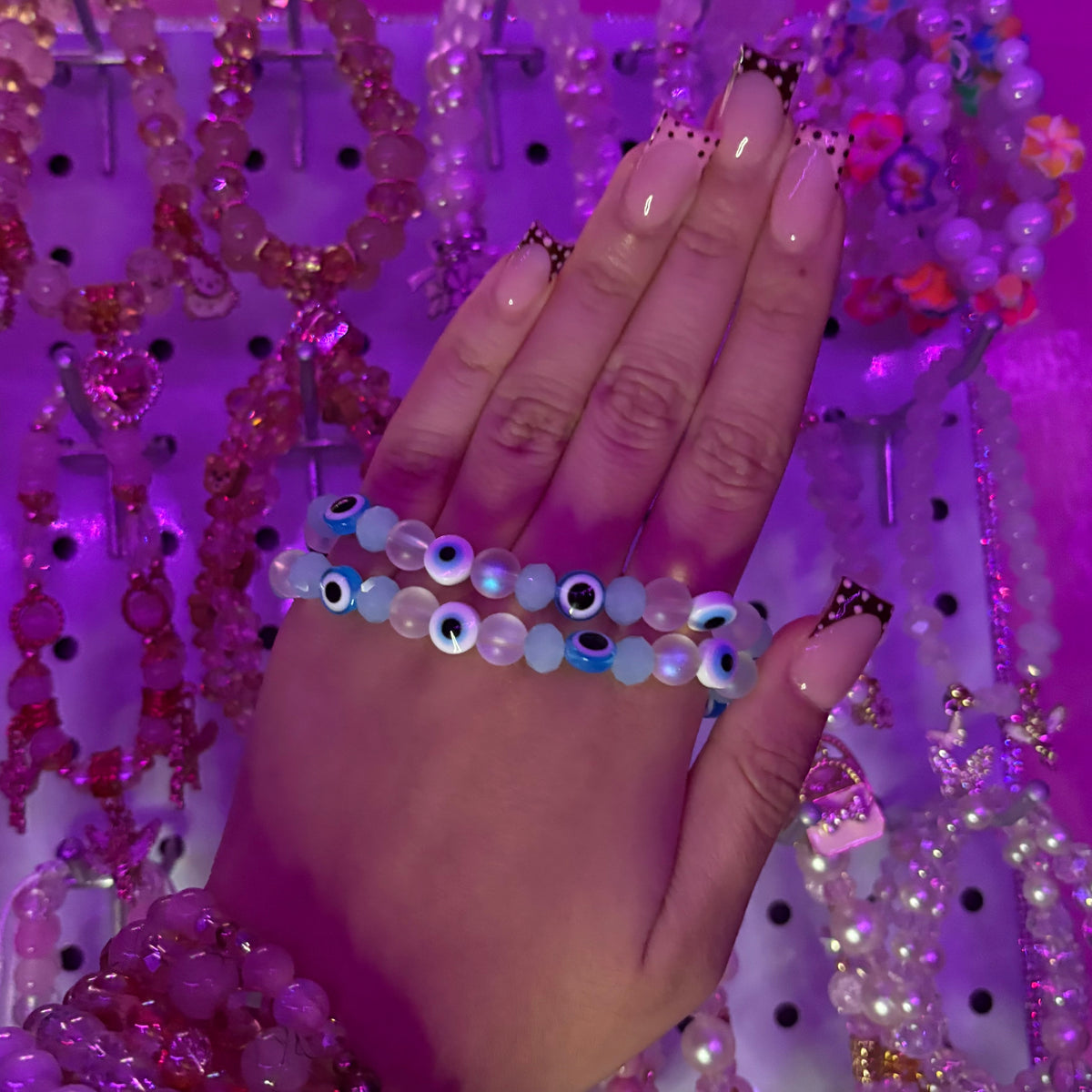Blue & White Beaded Evil Eyes