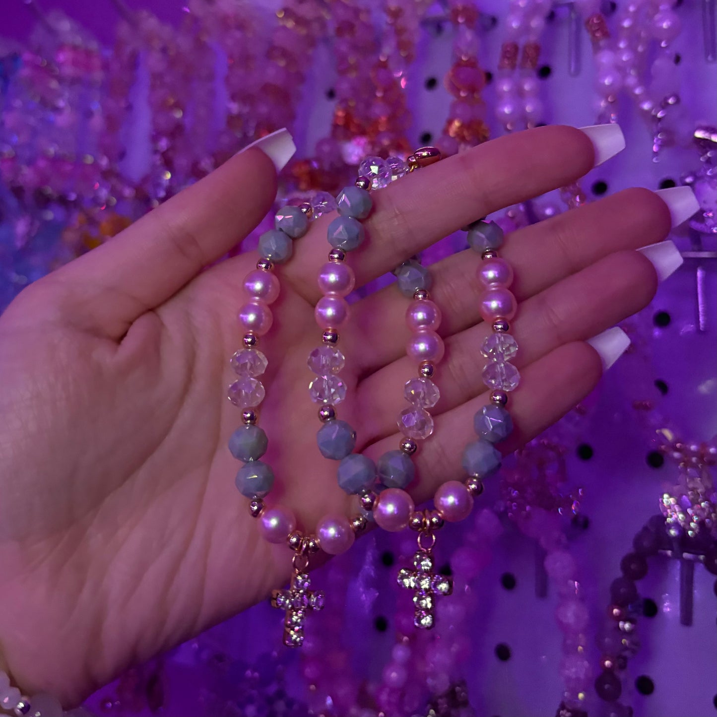 Pink & Grey Pearl Cross