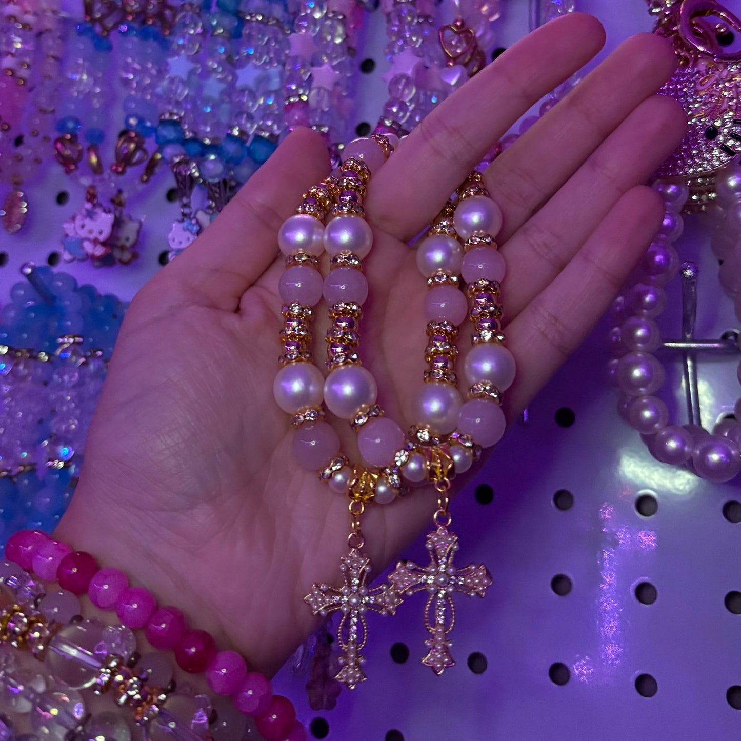 Pearl and Rhinestone Gold Cross