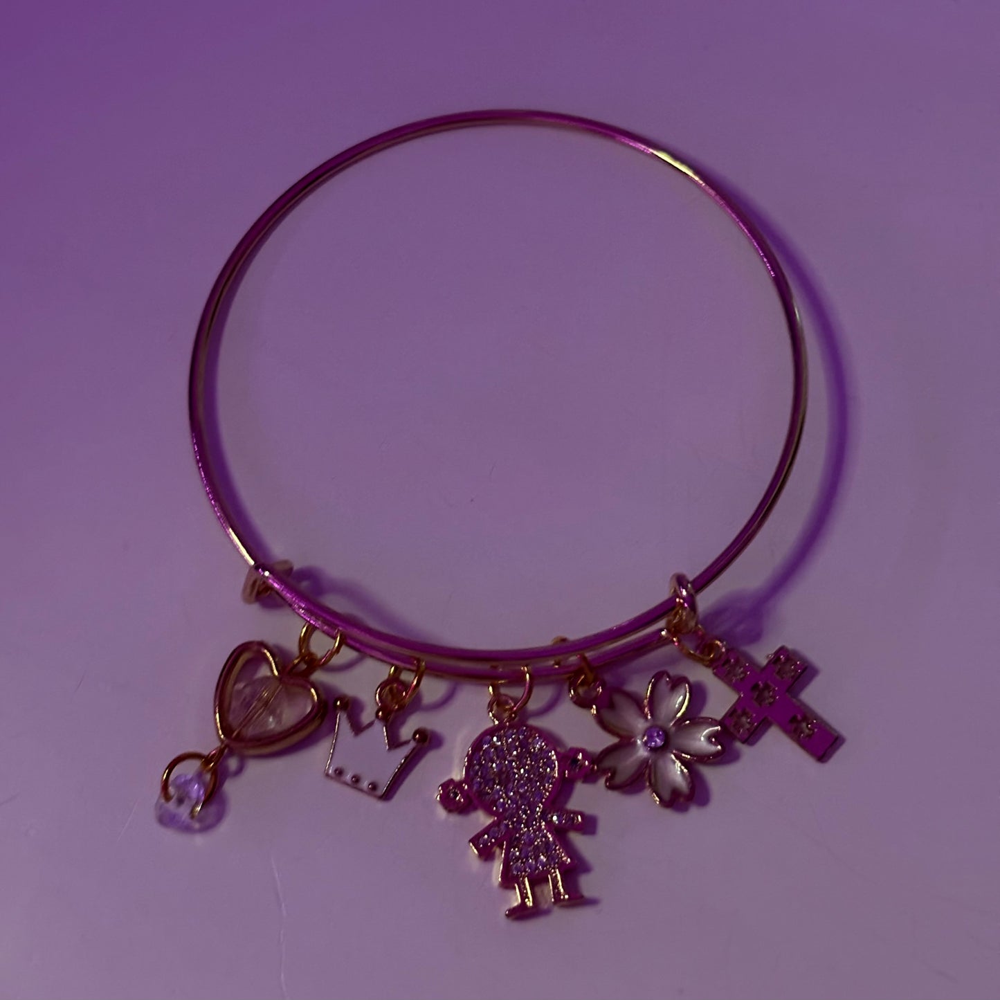 Religion Cross Gold Bangle Charm Bracelet
