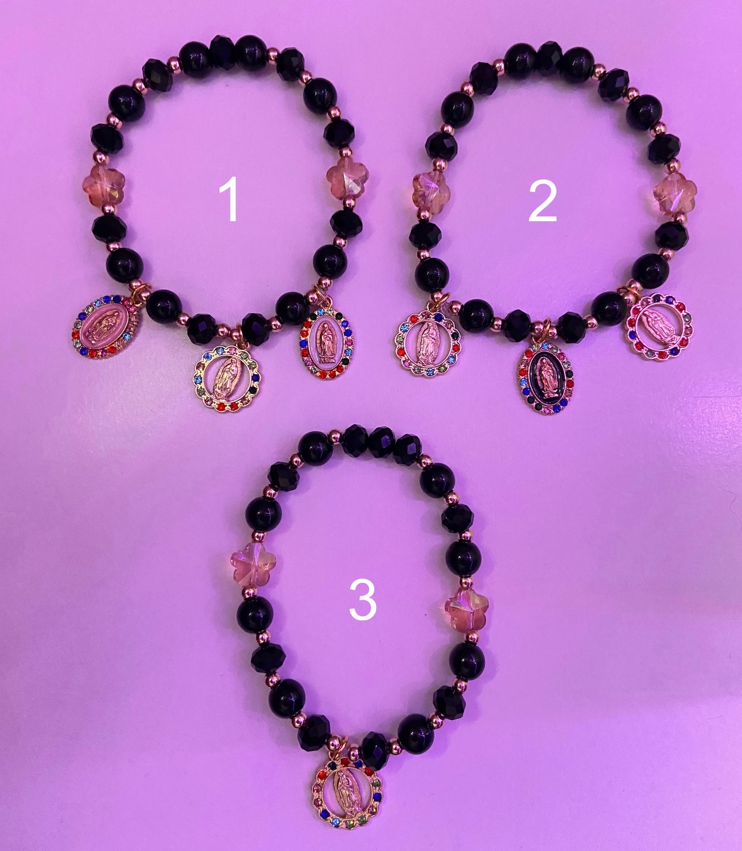 Colorful Virgin Mary charm bracelets