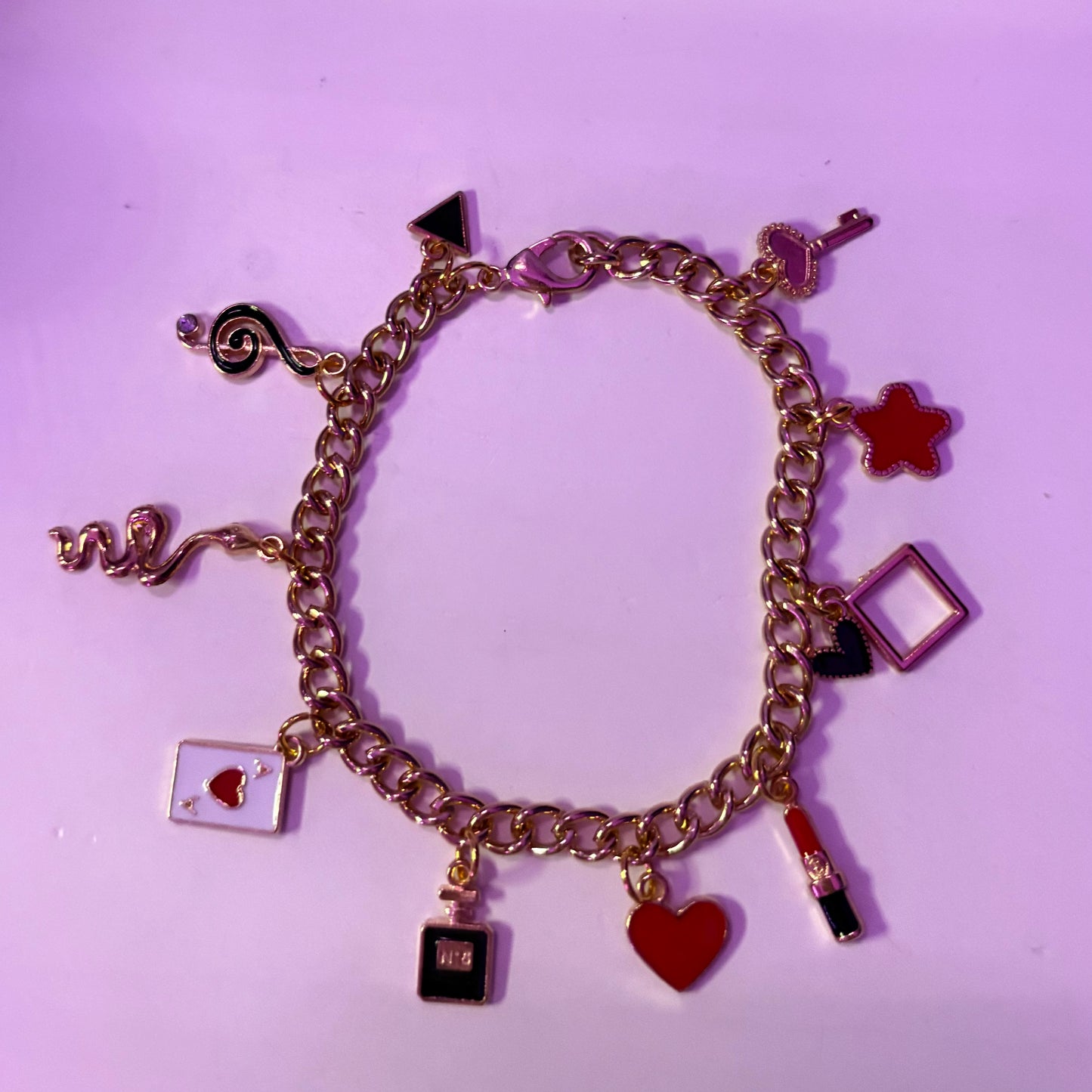 Harley Quinn themed Gold Charm bracelet