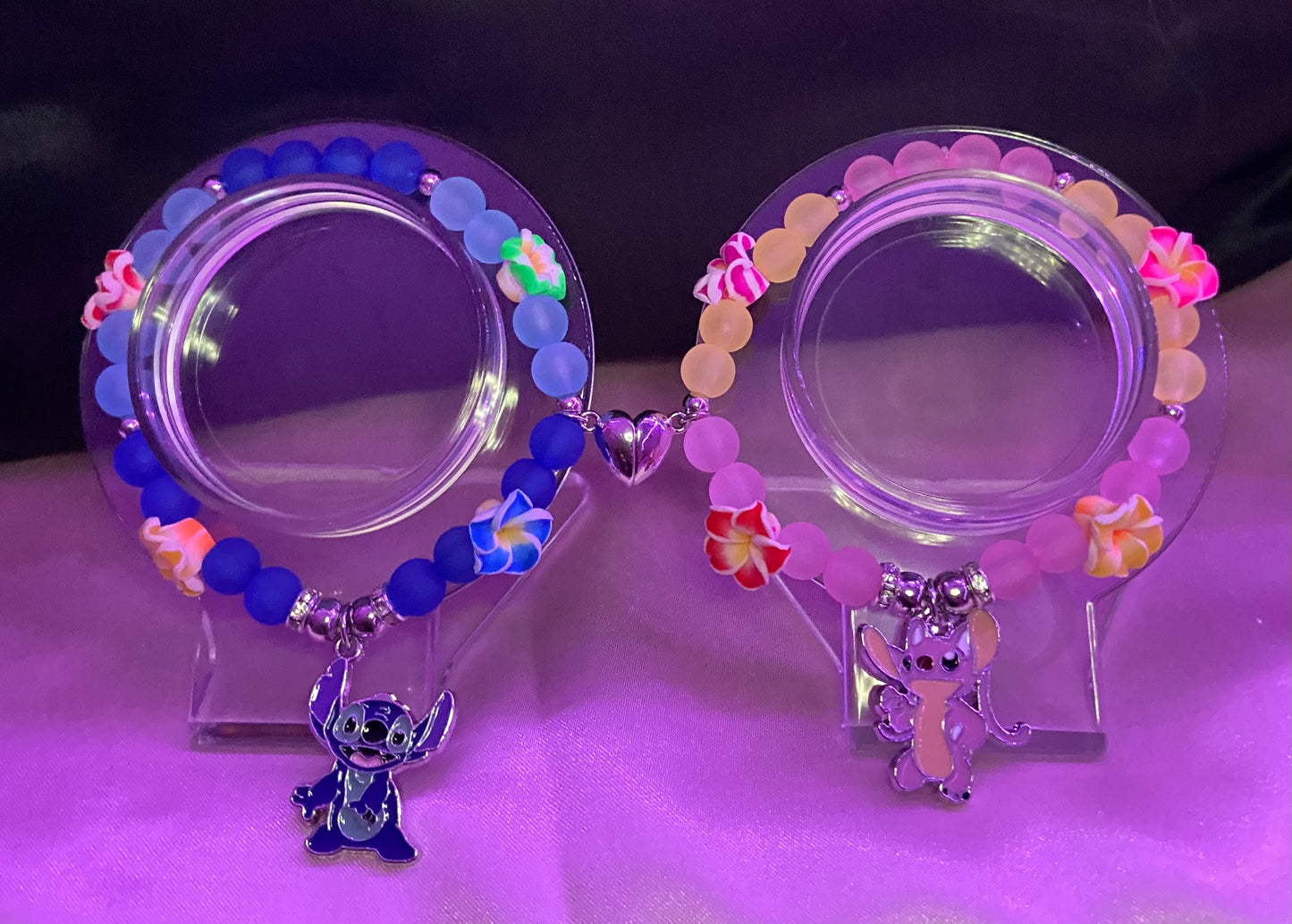 Stitch and Angel magnetic heart bracelets