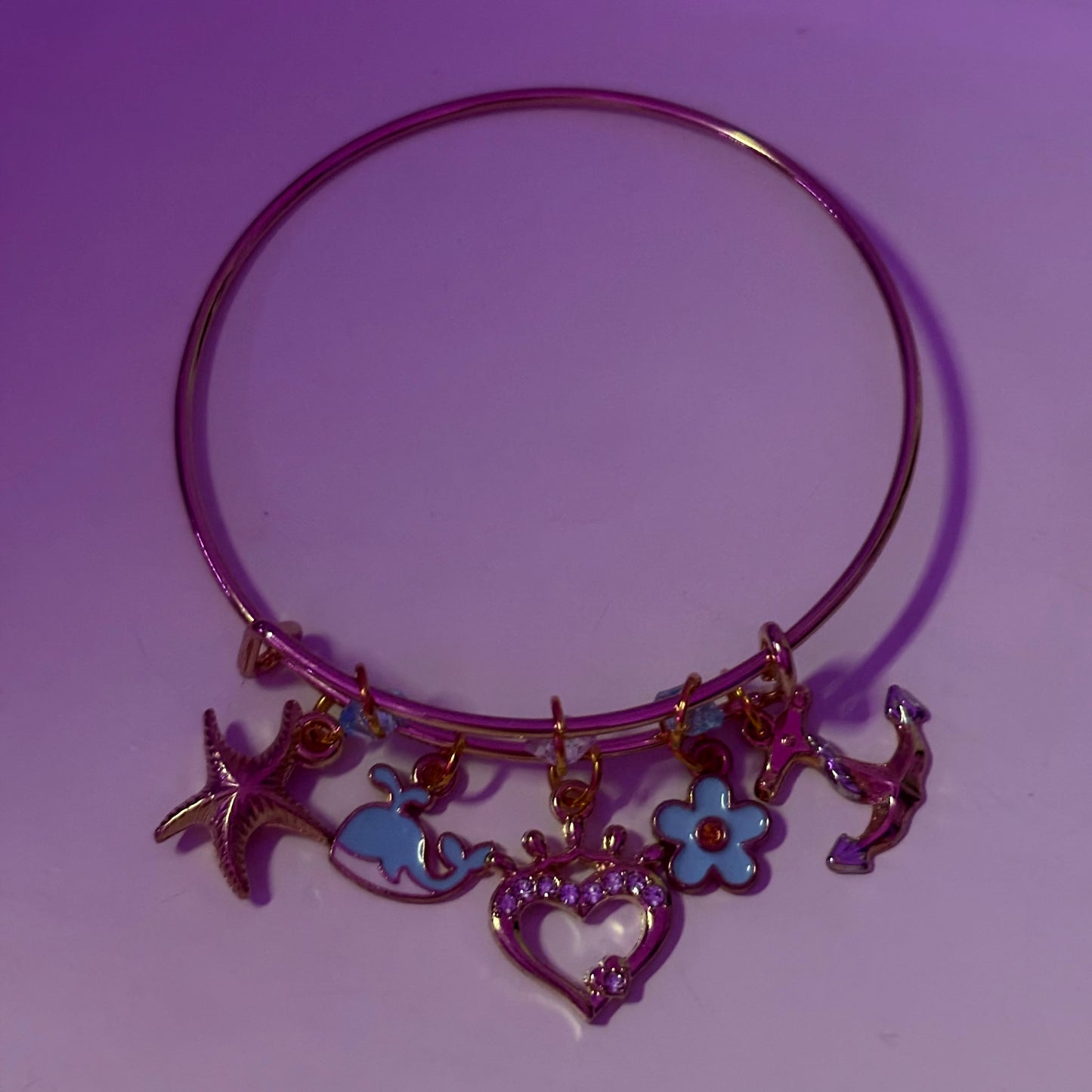 Ocean Blue Gold Bangle Charm Bracelet
