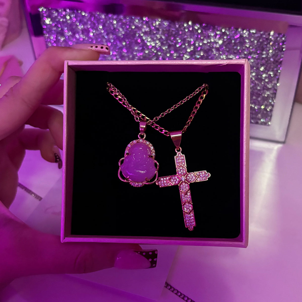 Pink Buddha and Cross