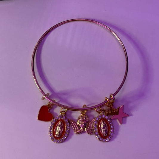 Angel and Mary red Gold Bangle charm bracelet