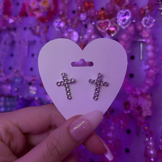 Blinged Out Cross Earrings