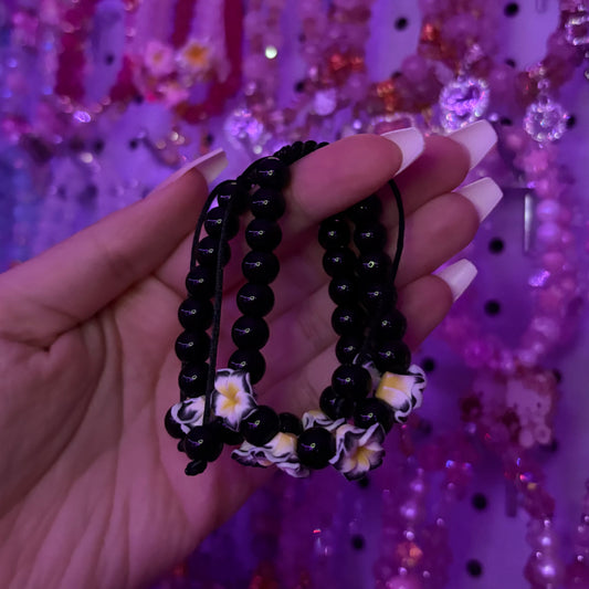 Adjustable Black Flower Bracelet