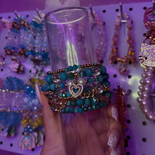Aqua Beaded Bracelet Stack