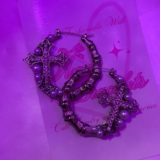 Blinged-Out Silver Cross Earrings