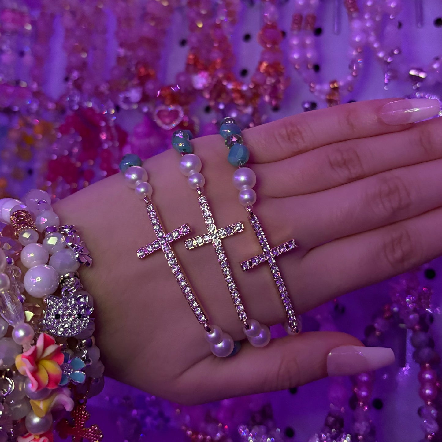 Tropical Jade Green Rhinestone Cross