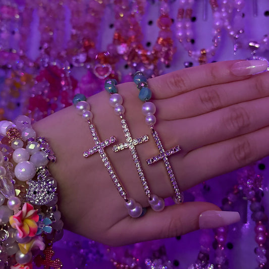 Tropical Jade Green Rhinestone Cross