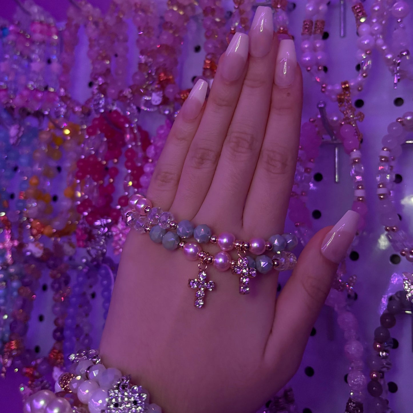 Pink & Grey Pearl Cross