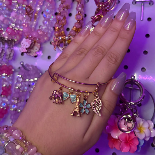 Paris Gold Bangle Charm Bracelet