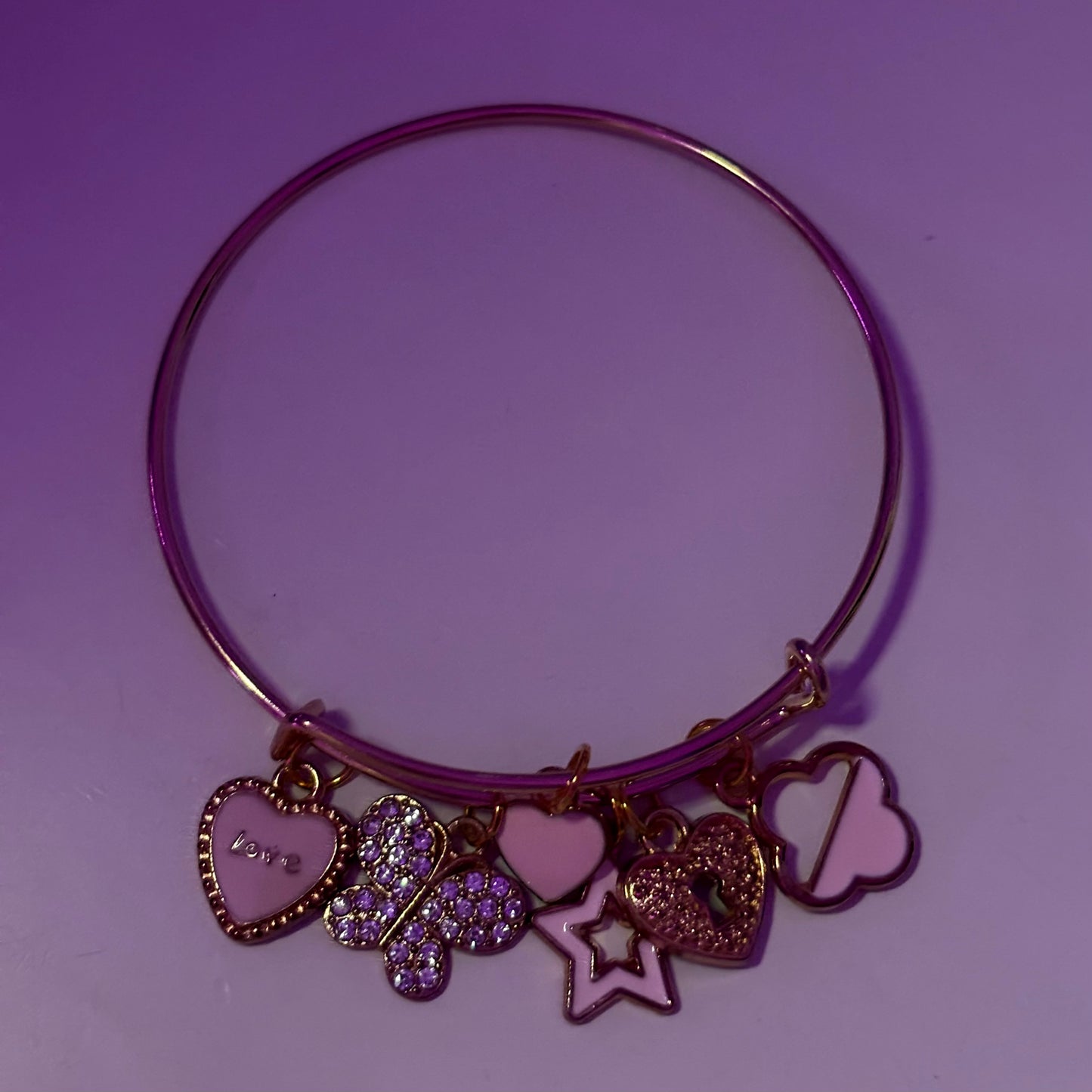 LovePink Gold Bangle Charm Bracelet