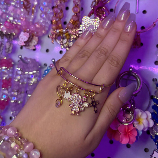 Religion Cross Gold Bangle Charm Bracelet
